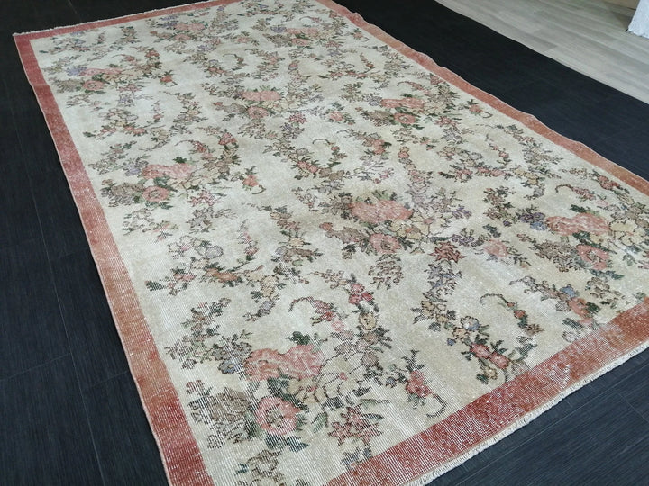 Beige Turkish Runner Rug 5' 8" x 9' 8" Hand-Knotted | No. WR12012