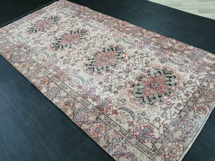 Beige Turkish Runner Rug 4' 4" x 8' 4" Hand-Knotted | No. WR12211