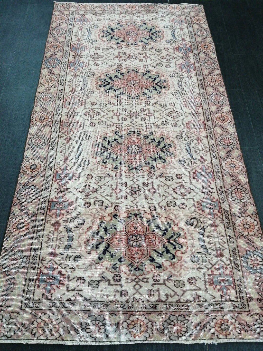 Beige Turkish Runner Rug 4' 4" x 8' 4" Hand-Knotted | No. WR12211