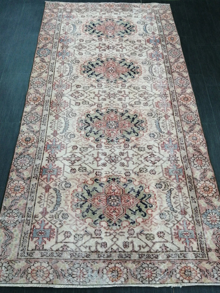 Beige Turkish Runner Rug 4' 4" x 8' 4" Hand-Knotted | No. WR12211