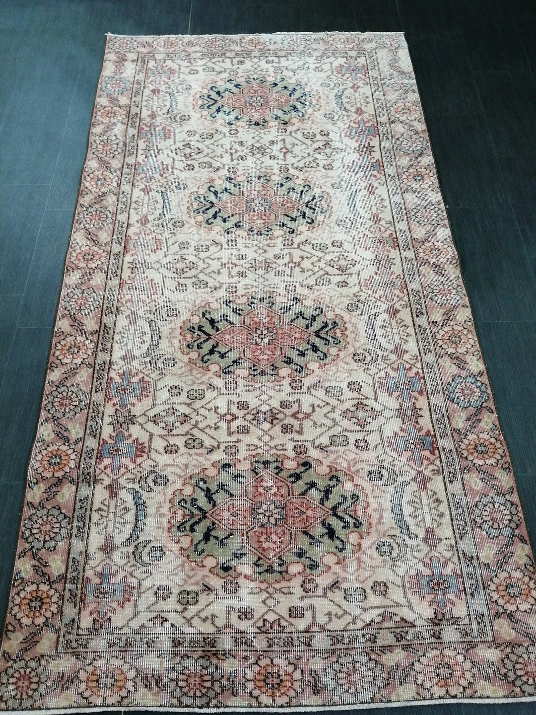 Beige Turkish Runner Rug 4' 4" x 8' 4" Hand-Knotted | No. WR12211