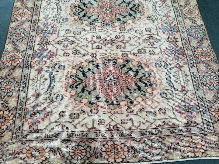 Beige Turkish Runner Rug 4' 4" x 8' 4" Hand-Knotted | No. WR12211