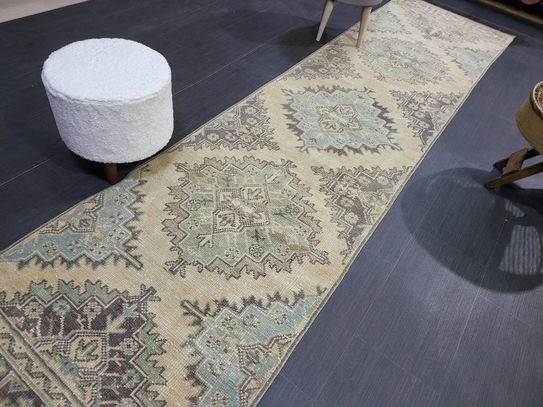 Blue Turkish Runner Rug 2' 8" x 11' 2" Hand-Knotted | No. WR12597