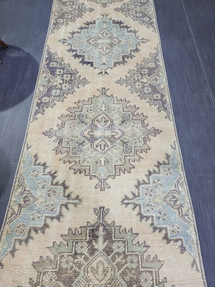 Blue Turkish Runner Rug 2' 8" x 11' 2" Hand-Knotted | No. WR12597