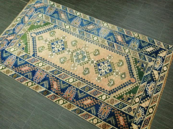 Blue Turkish Runner Rug 4' 1" x 6' 11" Hand-Knotted | No. WR13170