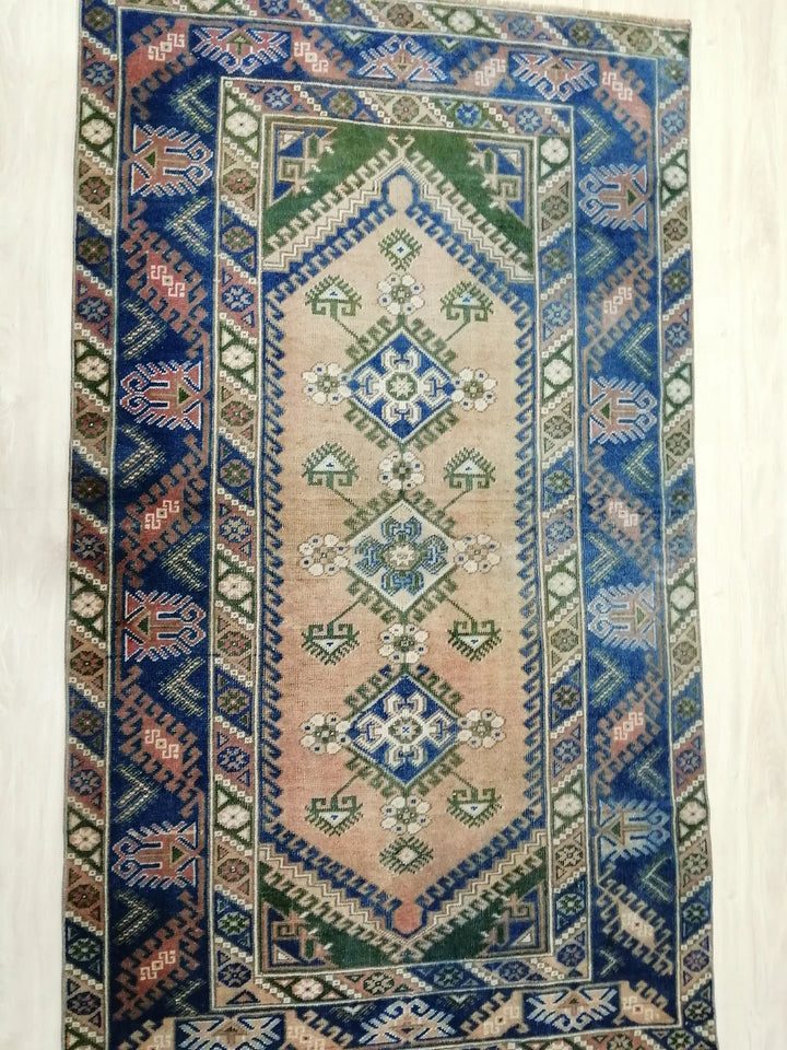 Blue Turkish Runner Rug 4' 1" x 6' 11" Hand-Knotted | No. WR13170
