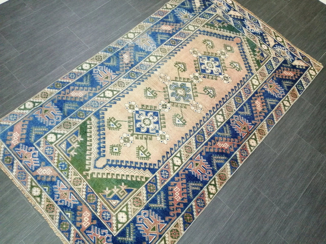 Blue Turkish Runner Rug 4' 1" x 6' 11" Hand-Knotted | No. WR13170