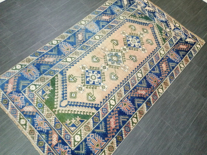 Blue Turkish Runner Rug 4' 1" x 6' 11" Hand-Knotted | No. WR13170