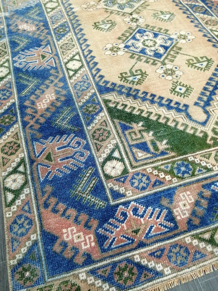Blue Turkish Runner Rug 4' 1" x 6' 11" Hand-Knotted | No. WR13170