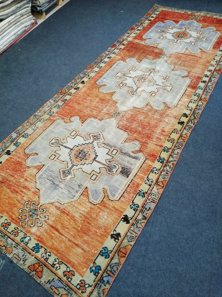 Beige Turkish Runner Rug 4' x 11' Hand-Knotted | No. WR13420