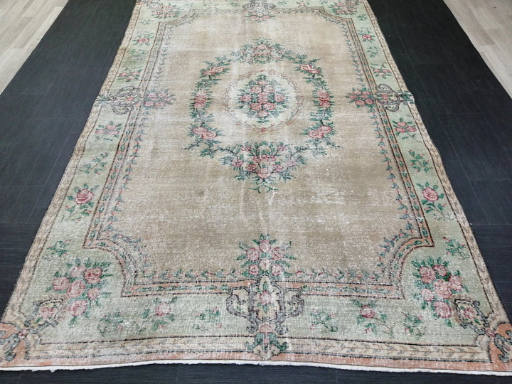 Tan Turkish Runner Rug 5' 10" x 9' 2" Hand-Knotted | No. WR13973