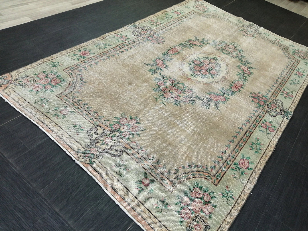 Tan Turkish Runner Rug 5' 10" x 9' 2" Hand-Knotted | No. WR13973