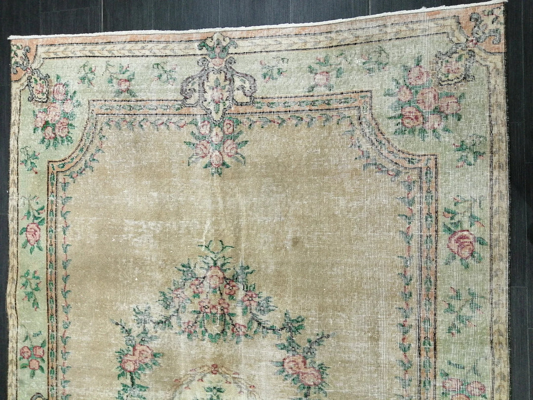 Tan Turkish Runner Rug 5' 10" x 9' 2" Hand-Knotted | No. WR13973