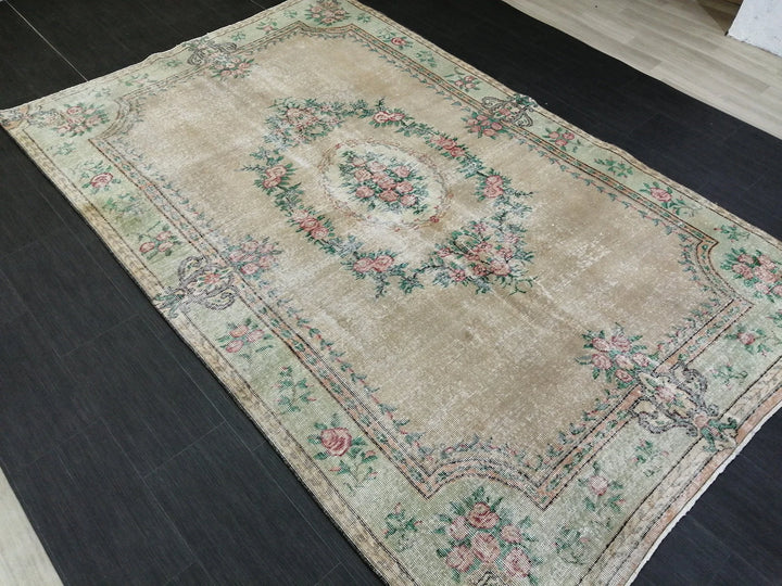 Tan Turkish Runner Rug 5' 10" x 9' 2" Hand-Knotted | No. WR13973