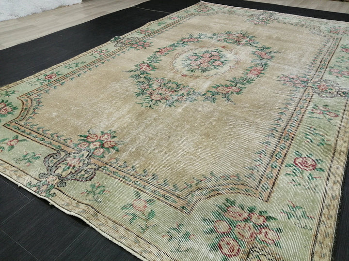 Tan Turkish Runner Rug 5' 10" x 9' 2" Hand-Knotted | No. WR13973