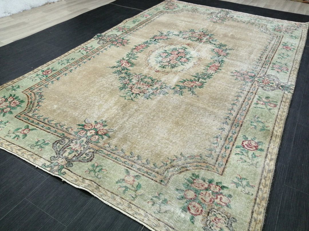 Tan Turkish Runner Rug 5' 10" x 9' 2" Hand-Knotted | No. WR13973