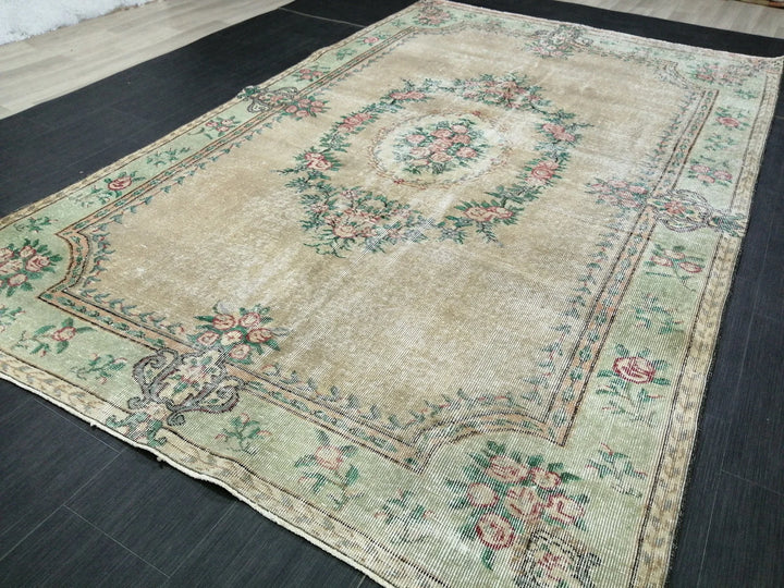 Tan Turkish Runner Rug 5' 10" x 9' 2" Hand-Knotted | No. WR13973