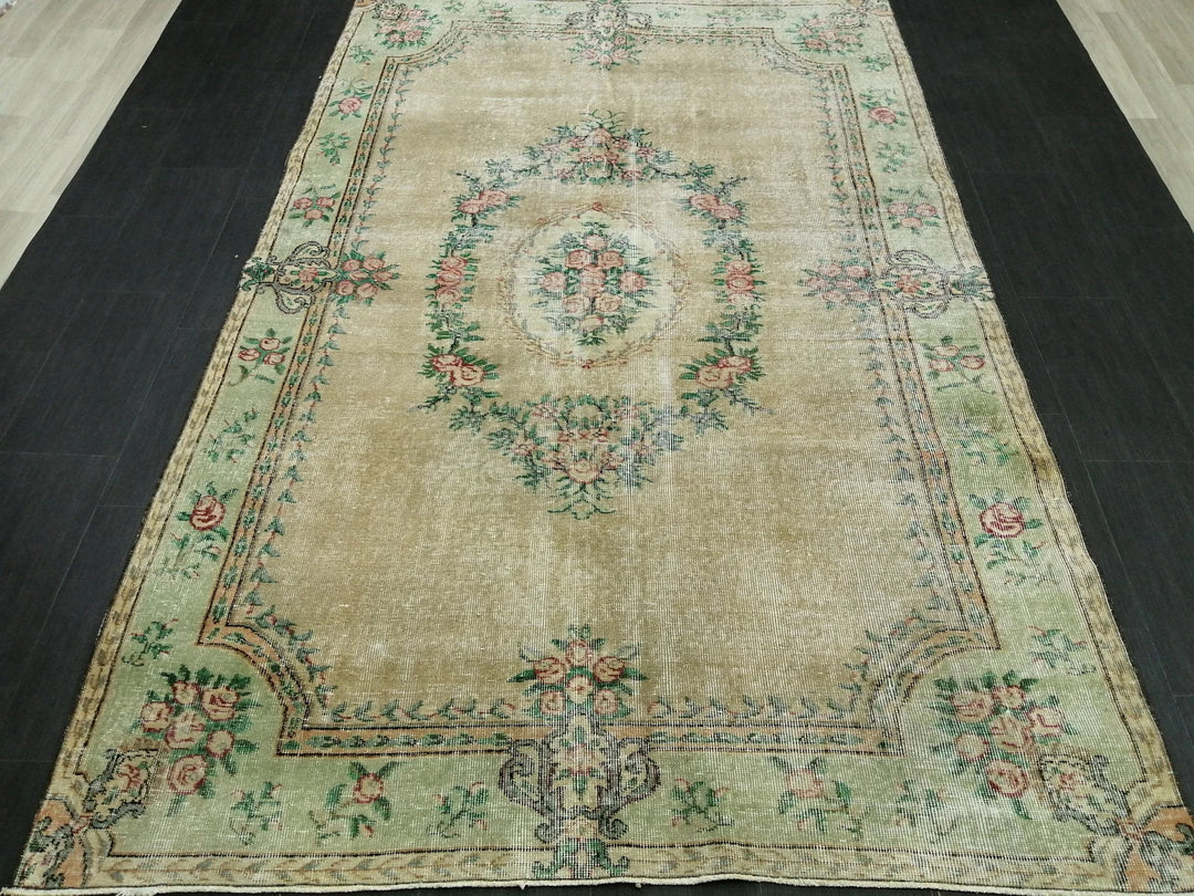 Tan Turkish Runner Rug 5' 10" x 9' 2" Hand-Knotted | No. WR13973