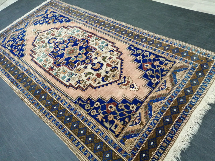 Blue Turkish Runner Rug 5' x 9' 6" Hand-Knotted | No. WR14298