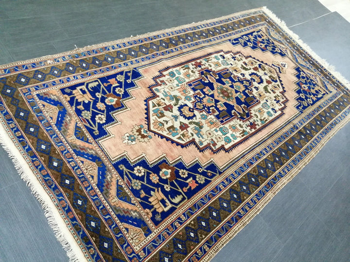 Blue Turkish Runner Rug 5' x 9' 6" Hand-Knotted | No. WR14298