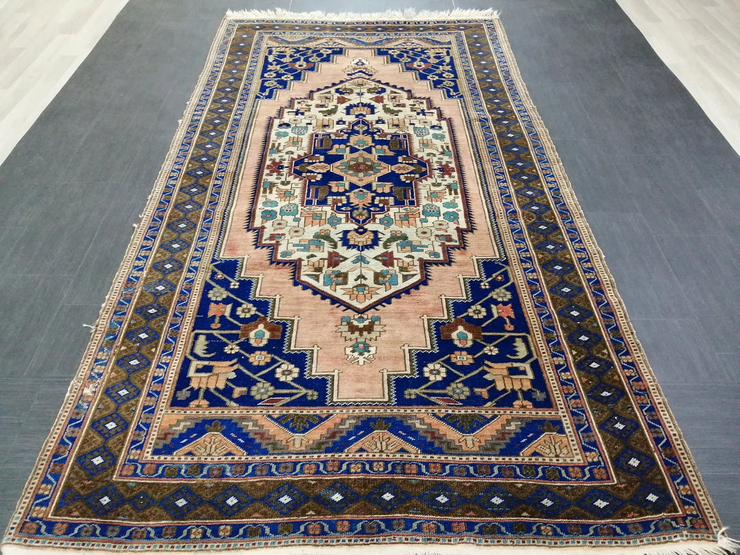 Blue Turkish Runner Rug 5' x 9' 6" Hand-Knotted | No. WR14298