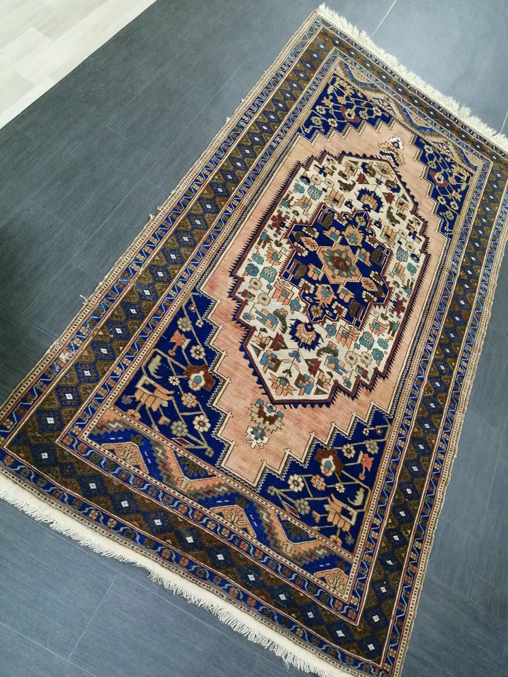 Blue Turkish Runner Rug 5' x 9' 6" Hand-Knotted | No. WR14298