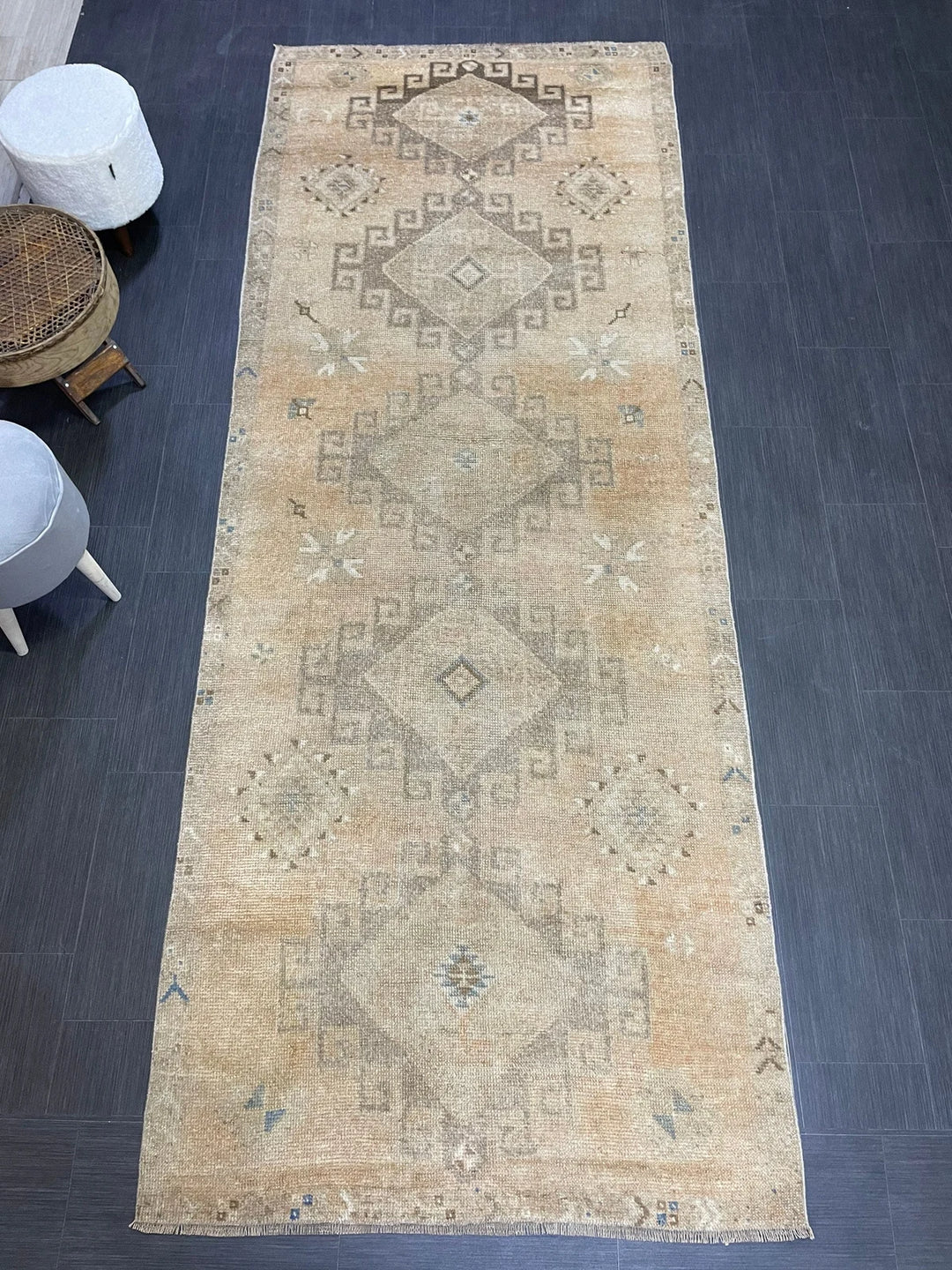 Beige Turkish Runner Rug 4' 2" x 10' 9" Hand-Knotted | No. WR14467
