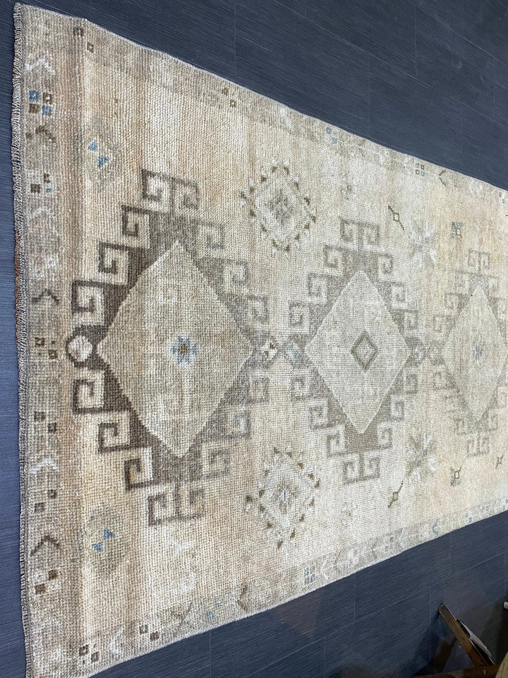 Beige Turkish Runner Rug 4' 2" x 10' 9" Hand-Knotted | No. WR14467
