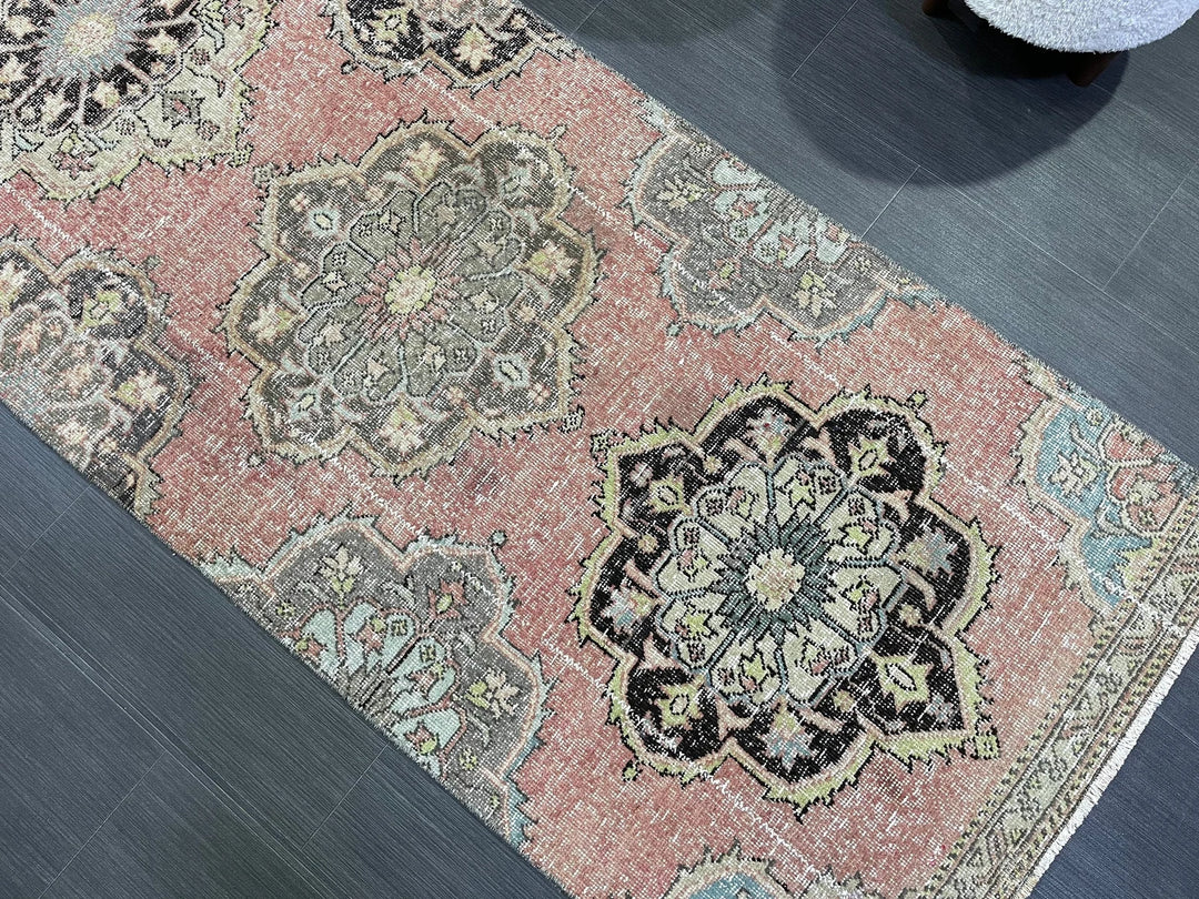 Beige Turkish Distressed Runner Rug 2' 10" x 10' 8" Hand-Knotted | No. WR14658
