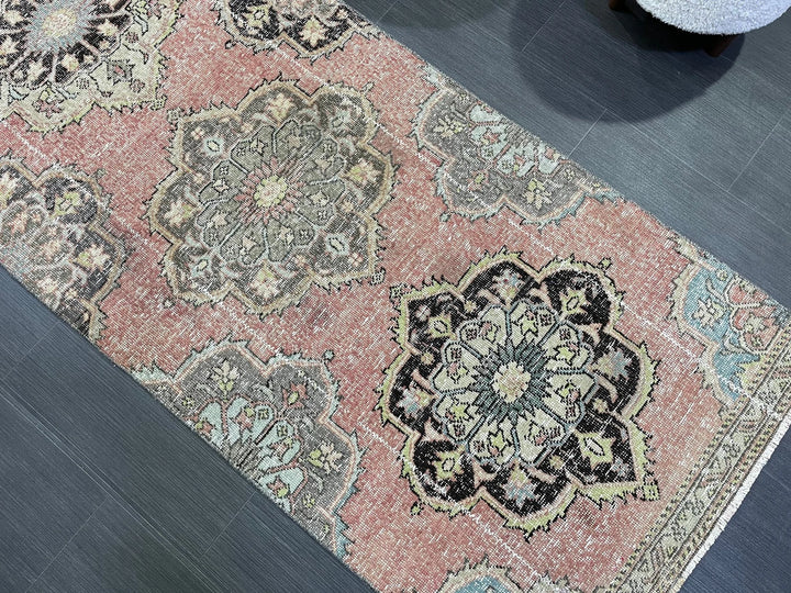 Beige Turkish Distressed Runner Rug 2' 10" x 10' 8" Hand-Knotted | No. WR14658
