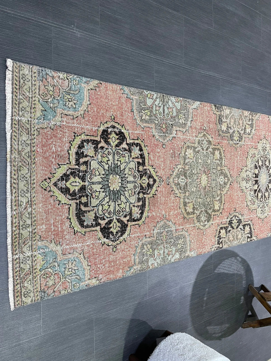 Beige Turkish Distressed Runner Rug 2' 10" x 10' 8" Hand-Knotted | No. WR14658