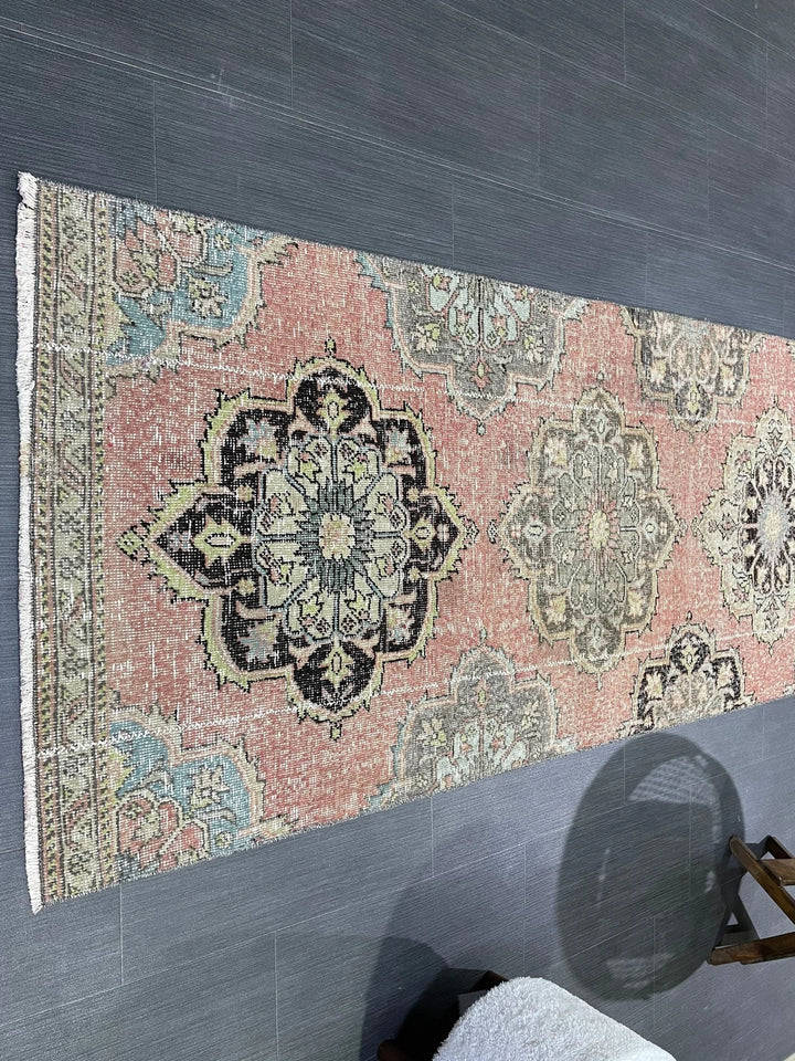 Beige Turkish Distressed Runner Rug 2' 10" x 10' 8" Hand-Knotted | No. WR14658