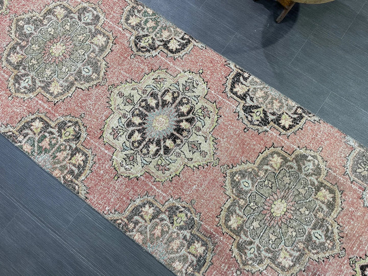 Beige Turkish Distressed Runner Rug 2' 10" x 10' 8" Hand-Knotted | No. WR14658