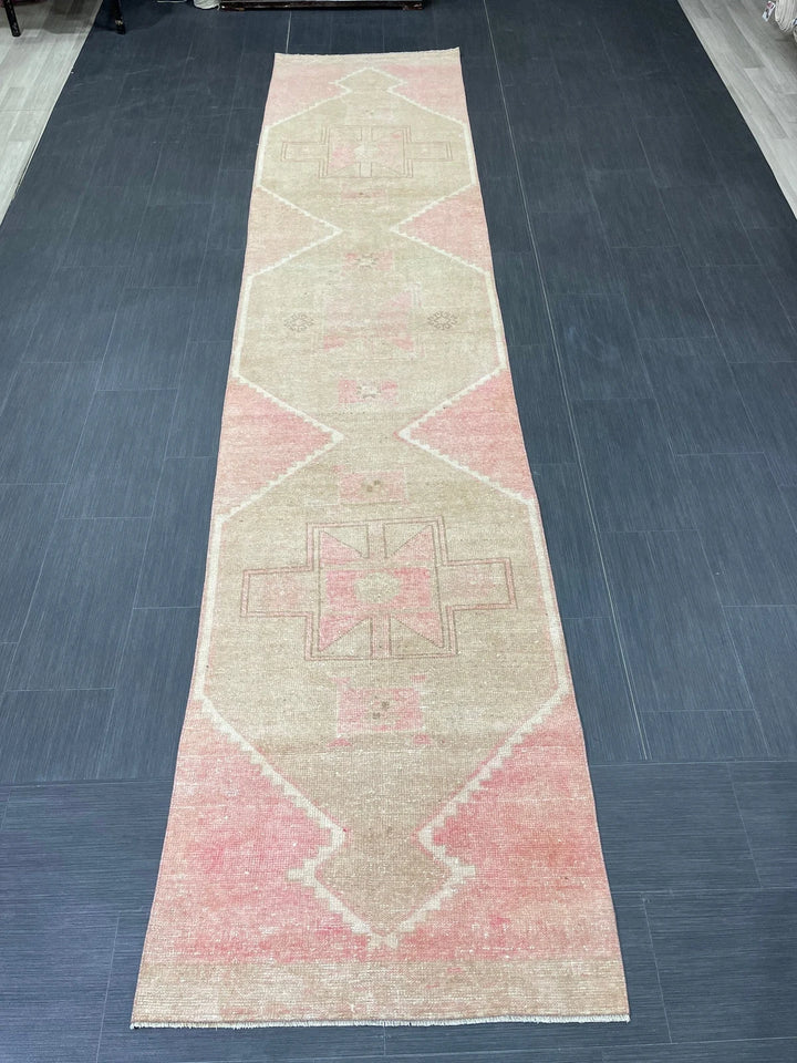 Pink Turkish Runner Rug 2' 9" x 12' 7" Hand-Knotted | No. WR14730