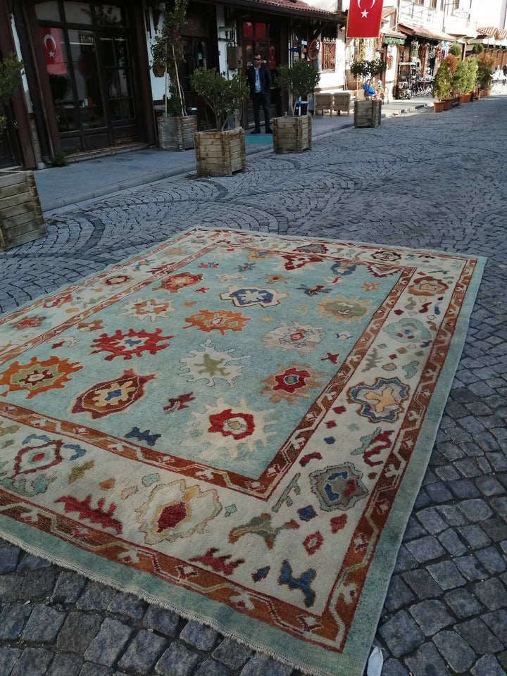 Beige Turkish Runner Rug 9' 5" x 12' 8" Hand-Knotted | No. WR15038