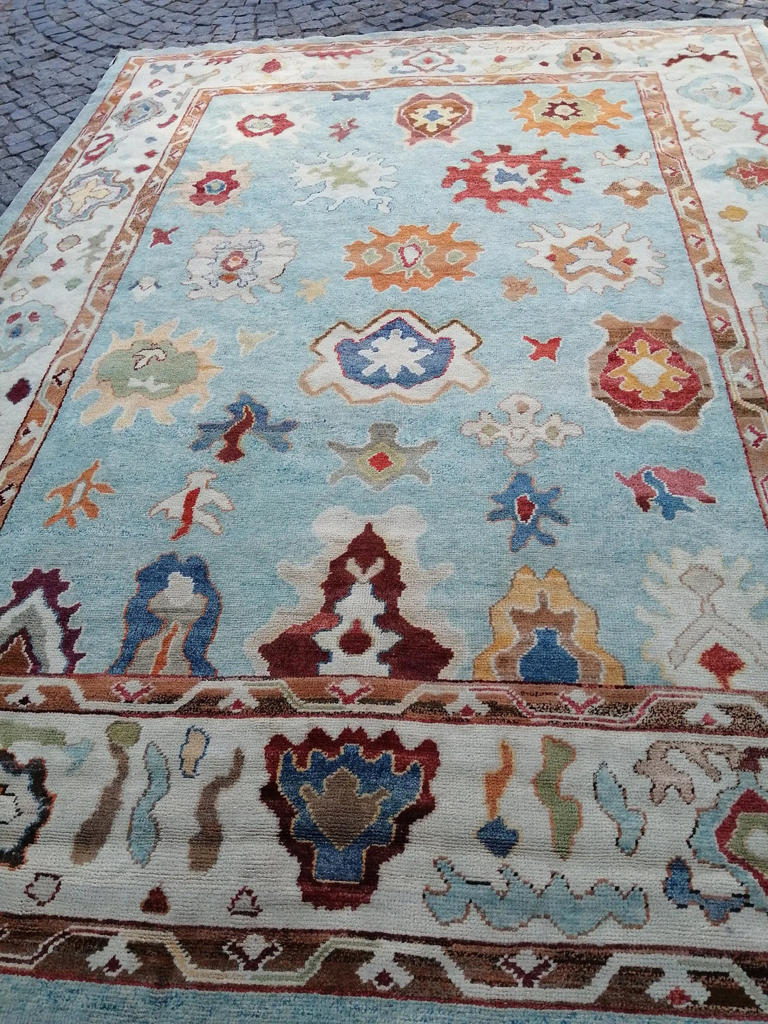 Beige Turkish Runner Rug 9' 5" x 12' 8" Hand-Knotted | No. WR15038