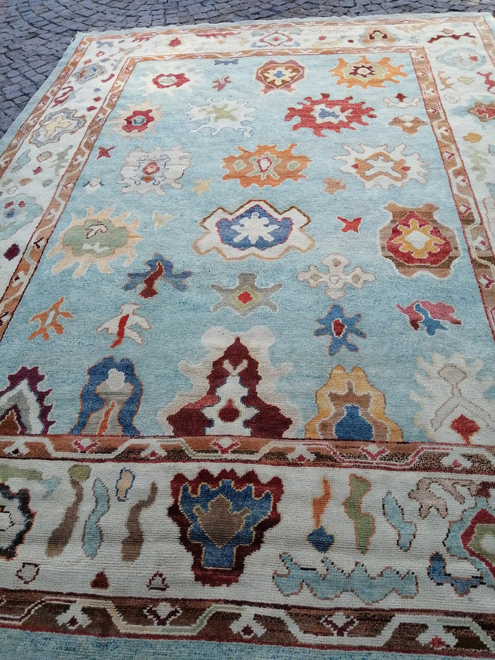 Beige Turkish Runner Rug 9' 5" x 12' 8" Hand-Knotted | No. WR15038
