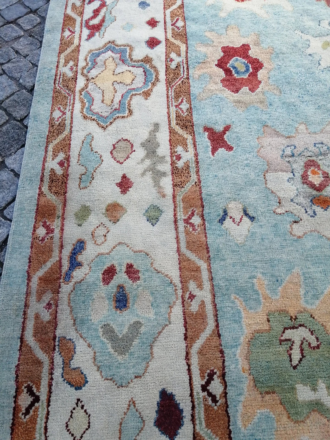 Beige Turkish Runner Rug 9' 5" x 12' 8" Hand-Knotted | No. WR15038