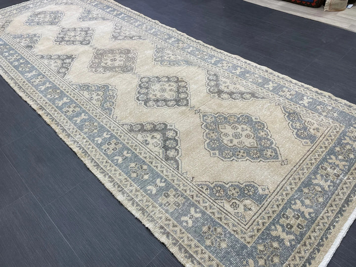 Beige Turkish Runner Rug 4' 2" x 10' 11" Hand-Knotted | No. WR15255