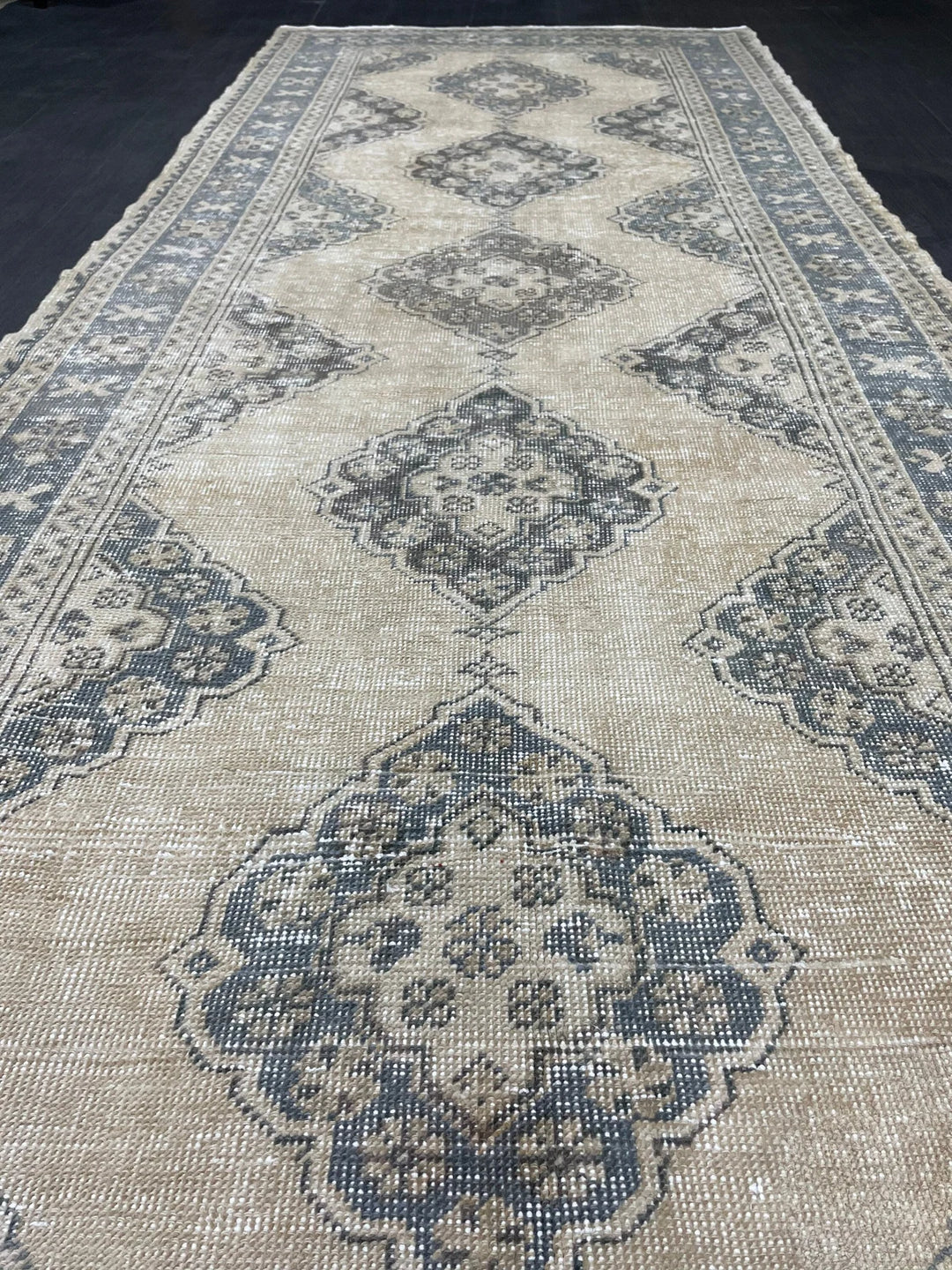Beige Turkish Runner Rug 4' 2" x 10' 11" Hand-Knotted | No. WR15255