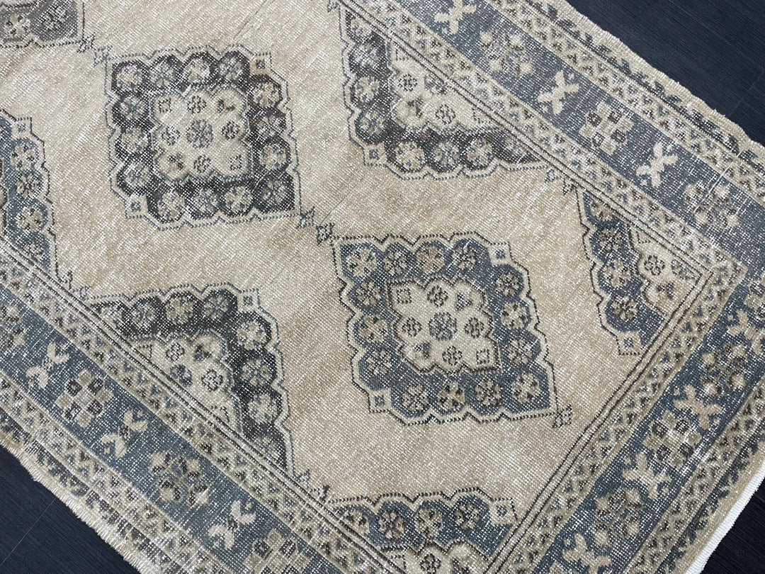 Beige Turkish Runner Rug 4' 2" x 10' 11" Hand-Knotted | No. WR15255