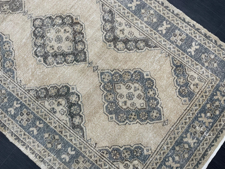 Beige Turkish Runner Rug 4' 2" x 10' 11" Hand-Knotted | No. WR15255