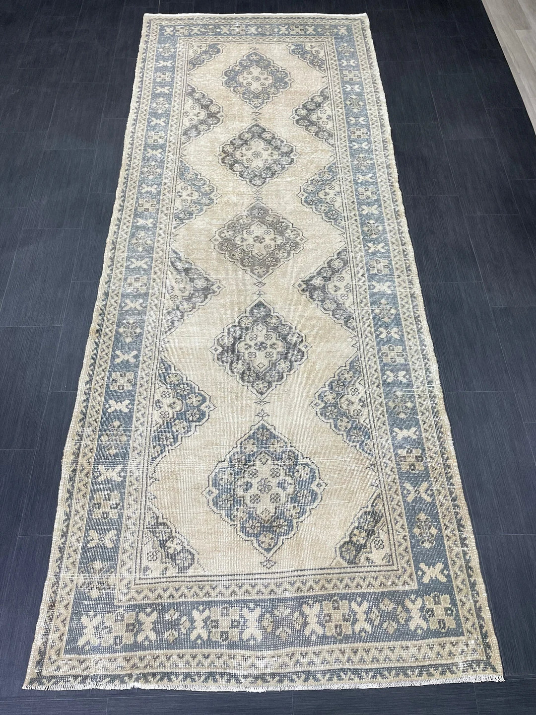 Beige Turkish Runner Rug 4' 2" x 10' 11" Hand-Knotted | No. WR15255