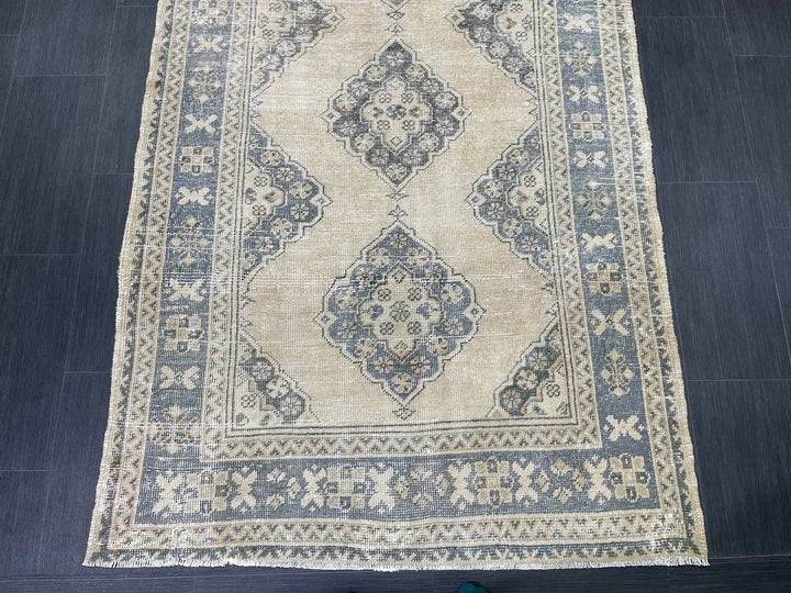 Beige Turkish Runner Rug 4' 2" x 10' 11" Hand-Knotted | No. WR15255