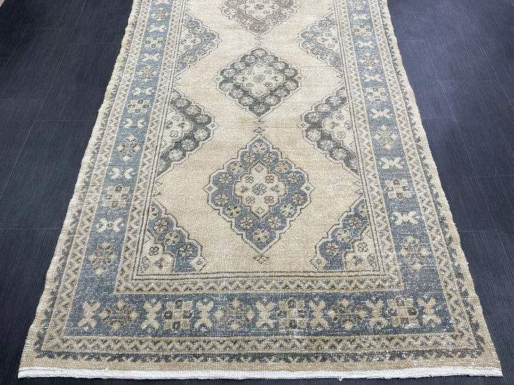 Beige Turkish Runner Rug 4' 2" x 10' 11" Hand-Knotted | No. WR15255
