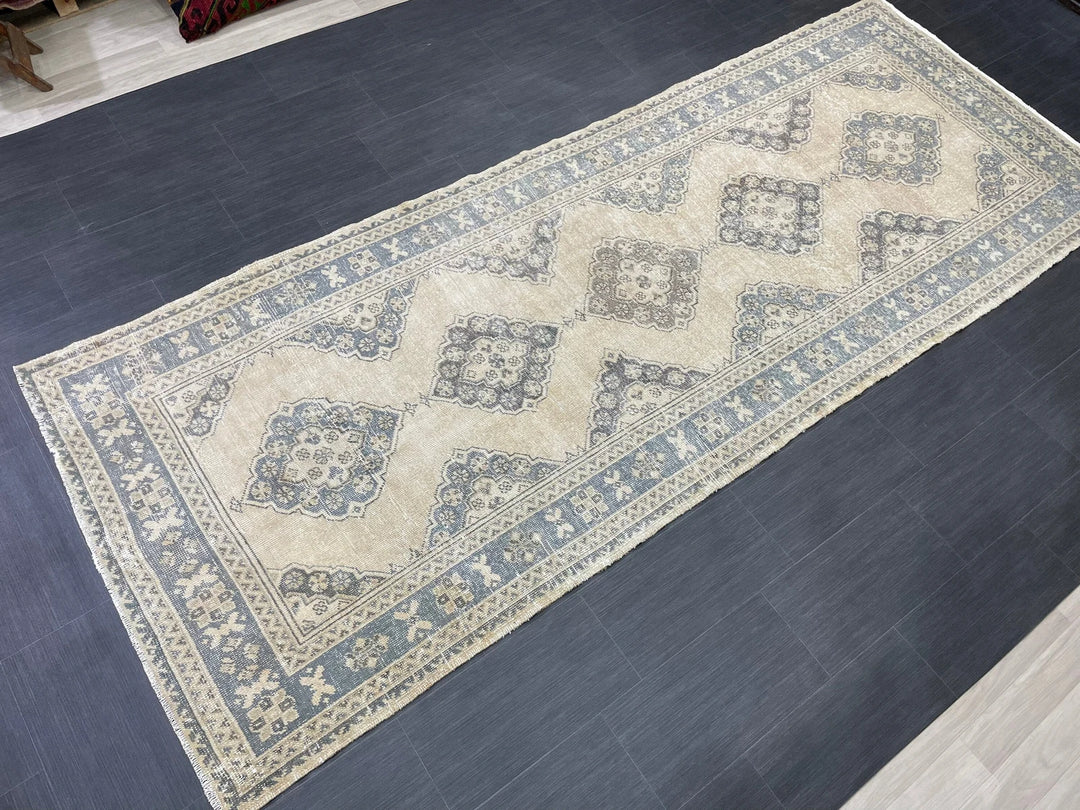 Beige Turkish Runner Rug 4' 2" x 10' 11" Hand-Knotted | No. WR15255