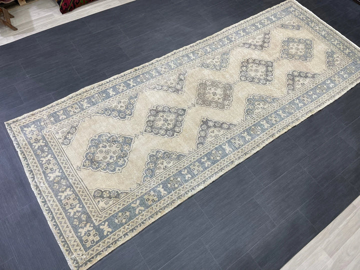 Beige Turkish Runner Rug 4' 2" x 10' 11" Hand-Knotted | No. WR15255