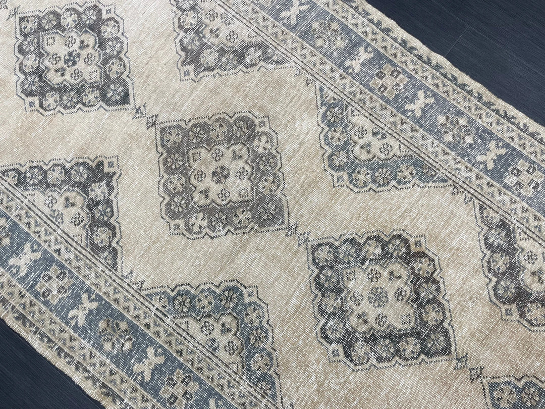 Beige Turkish Runner Rug 4' 2" x 10' 11" Hand-Knotted | No. WR15255