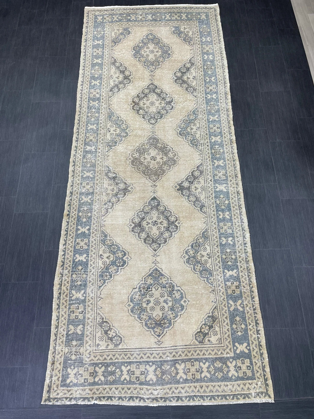 Beige Turkish Runner Rug 4' 2" x 10' 11" Hand-Knotted | No. WR15255