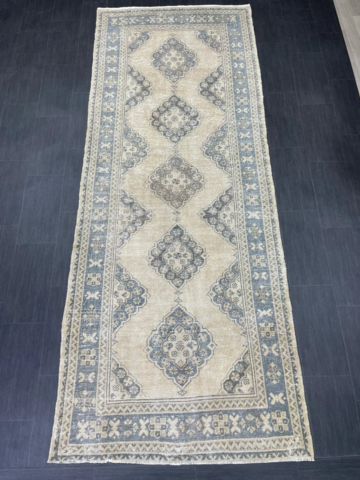 Beige Turkish Runner Rug 4' 2" x 10' 11" Hand-Knotted | No. WR15255